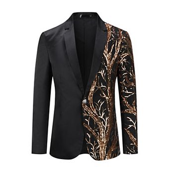 Mens Slim Fit Gold Sequin Suit Jacket Stylish Dinner Tux Dress Blazer
