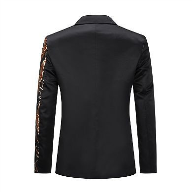 Mens Slim Fit Gold Sequin Suit Jacket Stylish Dinner Tux Dress Blazer