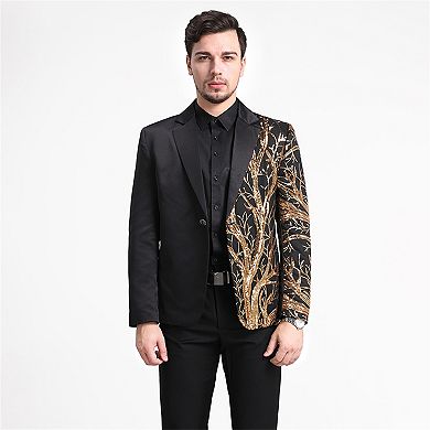 Mens Slim Fit Gold Sequin Suit Jacket Stylish Dinner Tux Dress Blazer