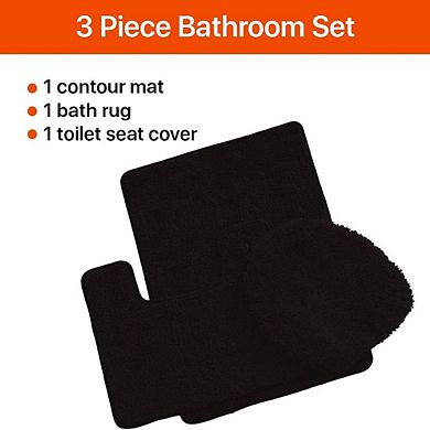 3 Piece Bath Rug Set: 1 BR(18" x 30") , 1 CM(18" x 18") And 1 Toilet Seat Cover(APX 18" x 18")