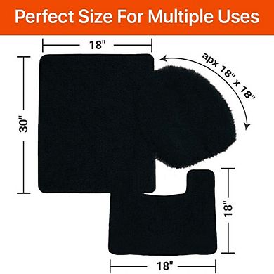 3 Piece Bath Rug Set: 1 BR(18" x 30") , 1 CM(18" x 18") And 1 Toilet Seat Cover(APX 18" x 18")