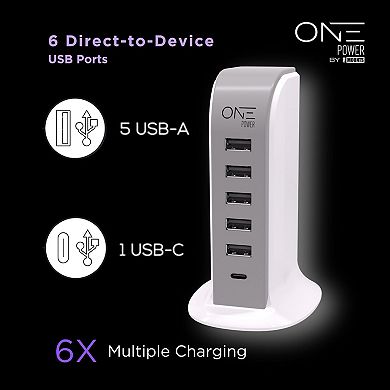 One Products 6 Usb Port Desktop Charging Power Tower Hub