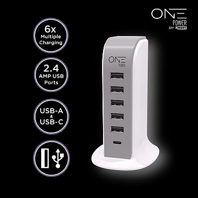 One Products 6 Usb Port Desktop Charging Power Tower Hub