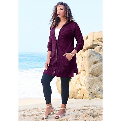 Roaman's Women's Plus Size Mega-Length Waffle-Knit Cardigan