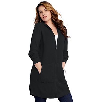 Roaman's Women's Plus Size Mega-Length Waffle-Knit Cardigan