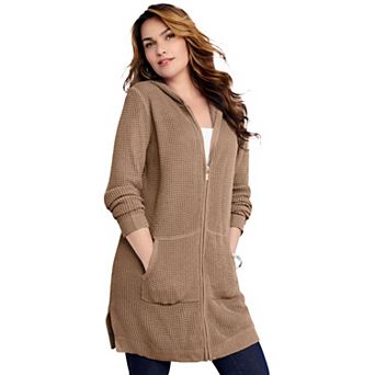 Roaman's Women's Plus Size Waffle Mega Length Zip Hoodie