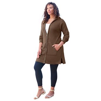 Roaman's Women's Plus Size Mega-Length Waffle-Knit Cardigan