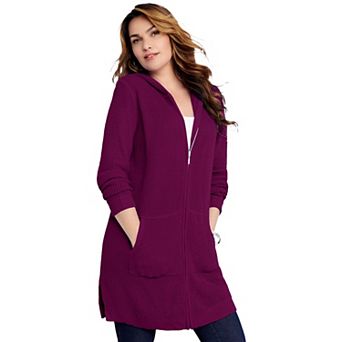 Roaman's Women's Plus Size Mega-Length Waffle-Knit Cardigan