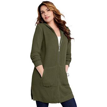 Roaman's Women's Plus Size Mega-Length Waffle-Knit Cardigan