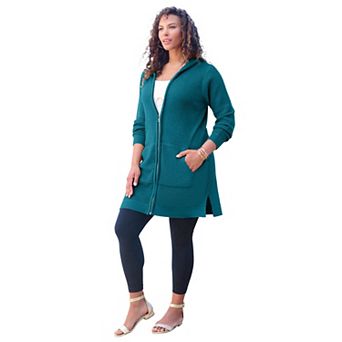 Roaman's Women's Plus Size Waffle Mega Length Zip Hoodie