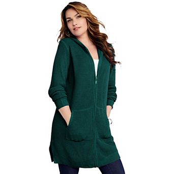 Roaman's Women's Plus Size Mega-Length Waffle-Knit Cardigan