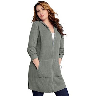 Roaman's Women's Plus Size Mega-Length Waffle-Knit Cardigan