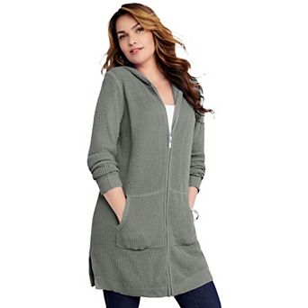 Roaman's Women's Plus Size Mega-Length Waffle-Knit Cardigan