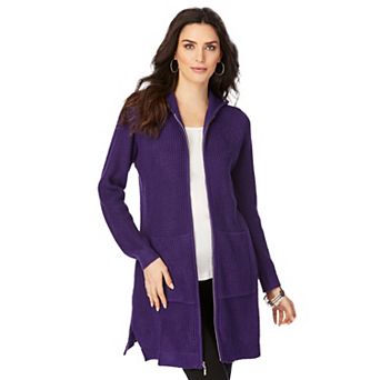 Roaman's Women's Plus Size Mega-Length Waffle-Knit Cardigan