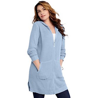 Roaman's Women's Plus Size Mega-Length Waffle-Knit Cardigan