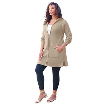 Roaman's Women's Plus Size Waffle Mega Length Zip Hoodie
