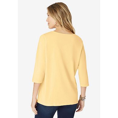 Roaman's Women's Plus Size Keyhole V Neck Ultimate Tee