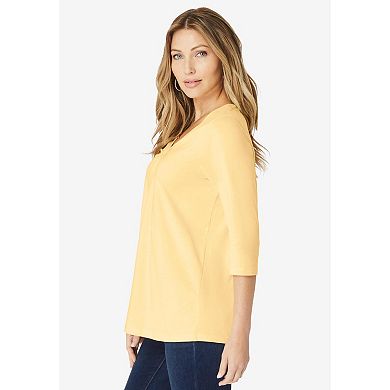 Roaman's Women's Plus Size Ultimate Keyhole V Neck Tee