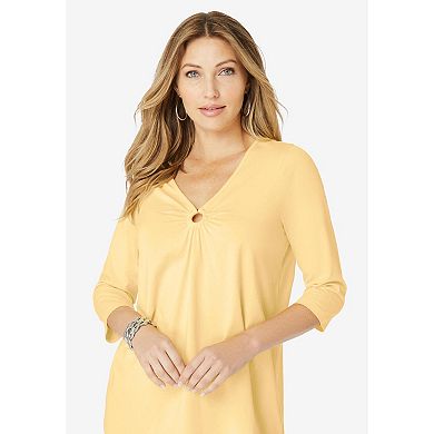 Roaman's Women's Plus Size Ultimate Keyhole V Neck Tee