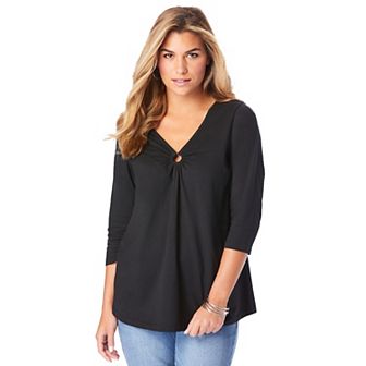 Roaman's Women's Plus Size Keyhole V Neck Ultimate Tee