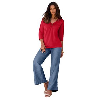Roaman's Women's Plus Size Ultimate Keyhole V Neck Tee