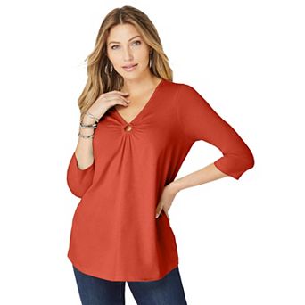 Roaman's Women's Plus Size Ultimate Keyhole V Neck Tee
