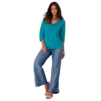 Roaman's Women's Plus Size Ultimate Keyhole V Neck Tee