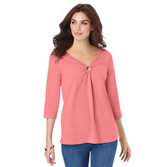 Roaman's Women's Plus Size Ultimate Keyhole V Neck Tee