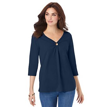 Roaman's Women's Plus Size Ultimate Keyhole V Neck Tee