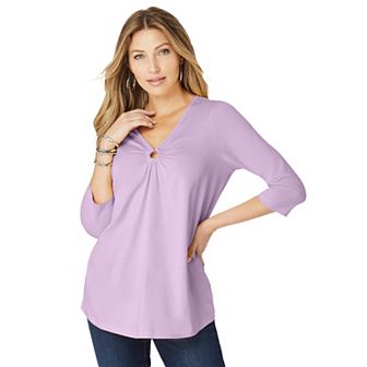 Roaman's Women's Plus Size Keyhole V Neck Ultimate Tee