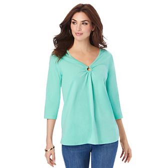 Roaman's Women's Plus Size Keyhole V Neck Ultimate Tee