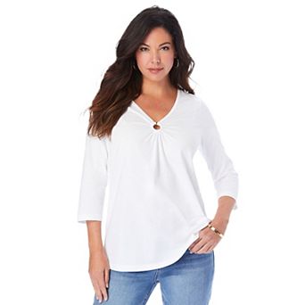 Roaman's Women's Plus Size Ultimate Keyhole V Neck Tee