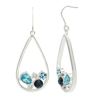 City Luxe Silver Tone Blue Tonal Crystal Open Pear Drop Earrings