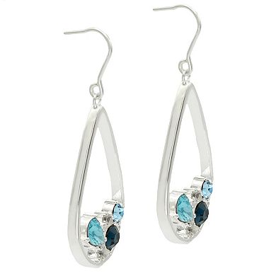 City Luxe Silver Tone Blue Tonal Crystal Open Pear Drop Earrings