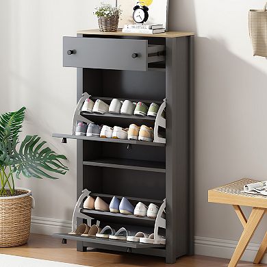 Merax Freestanding Shoe Rack With Adjustable Panel