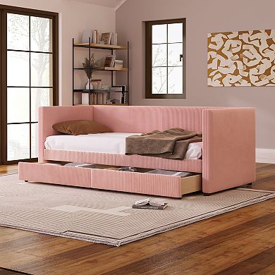 Merax Corduroy Daybed With Two Drawers Sofa Bed