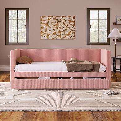 Merax Corduroy Daybed With Two Drawers Sofa Bed