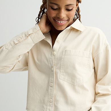 Juniors' SO® Cropped Denim Shirt
