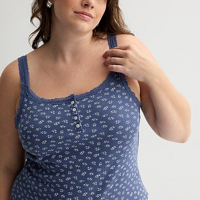 Juniors' Plus Size SO Lace Trim Henley Cami