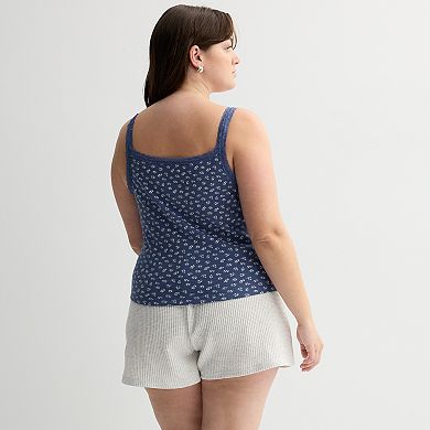 Juniors' Plus Size SO Lace Trim Henley Cami