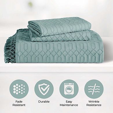 SUPERIOR Remi Jacquard Woven Geometric Fringe Bedspread and Sham Set