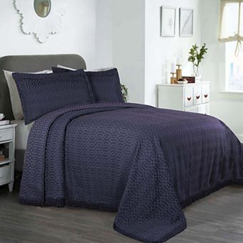 SUPERIOR Remi Jacquard Woven Geometric Fringe Bedspread and Sham Set
