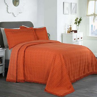 SUPERIOR Remi Jacquard Woven Geometric Fringe Bedspread and Sham Set