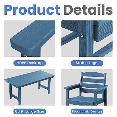 7-piece Hdpe Outdoor Dining Table Sets With Umbrella Hole - 1 table & 6 chairs