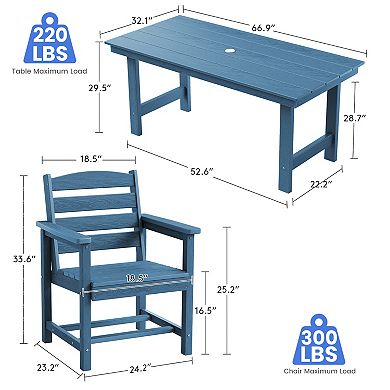 7-piece Hdpe Outdoor Dining Table Sets With Umbrella Hole - 1 table & 6 chairs