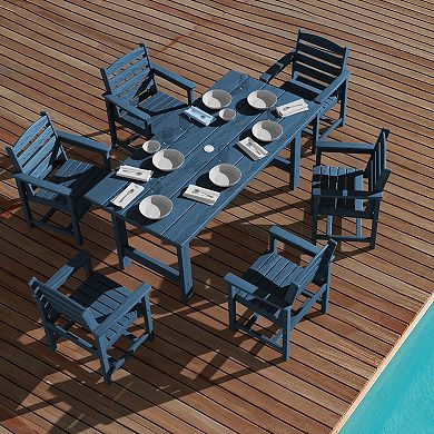 7-piece Hdpe Outdoor Dining Table Sets With Umbrella Hole - 1 table & 6 chairs