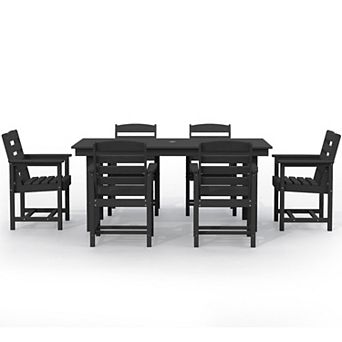 7 pc Hdpe Outdoor Dining Table Sets With Umbrella Hole - 1 table & 6 chairs