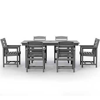 7 pc Hdpe Outdoor Dining Table Sets With Umbrella Hole - 1 table & 6 chairs