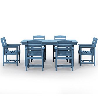 7 pc Hdpe Outdoor Dining Table Sets With Umbrella Hole - 1 table & 6 chairs