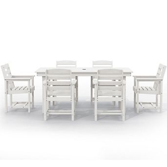 7 pc Hdpe Outdoor Dining Table Sets With Umbrella Hole - 1 table & 6 chairs